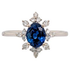 1.3ct Ceylon Sapphire Ring w Natural Diamonds in 14K Solid Gold  OV 7x5mm