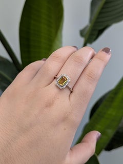 1.3ct Ceylon Yellow Sapphire Ring w Natural Diamond Halo in 14K Solid Gold