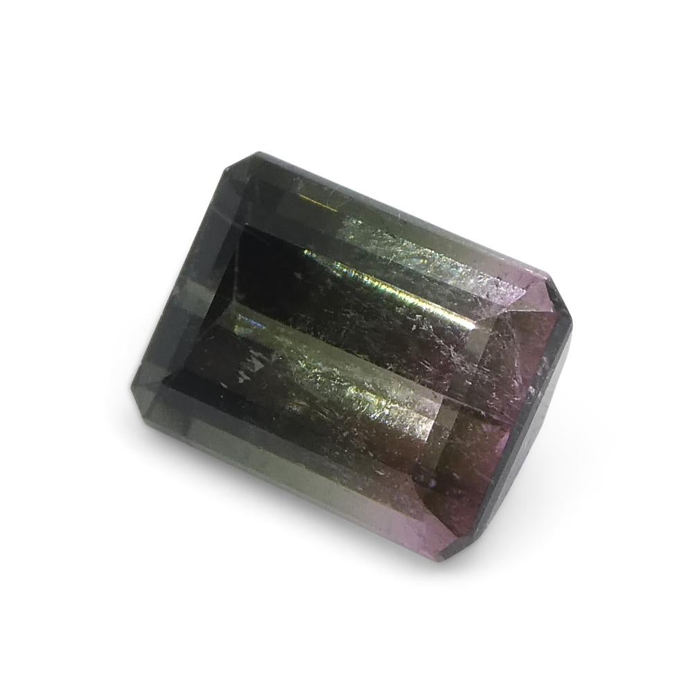 Tourmaline bicolore rose et verte taille émeraude de 1.3 carats du Brésil en vente 7