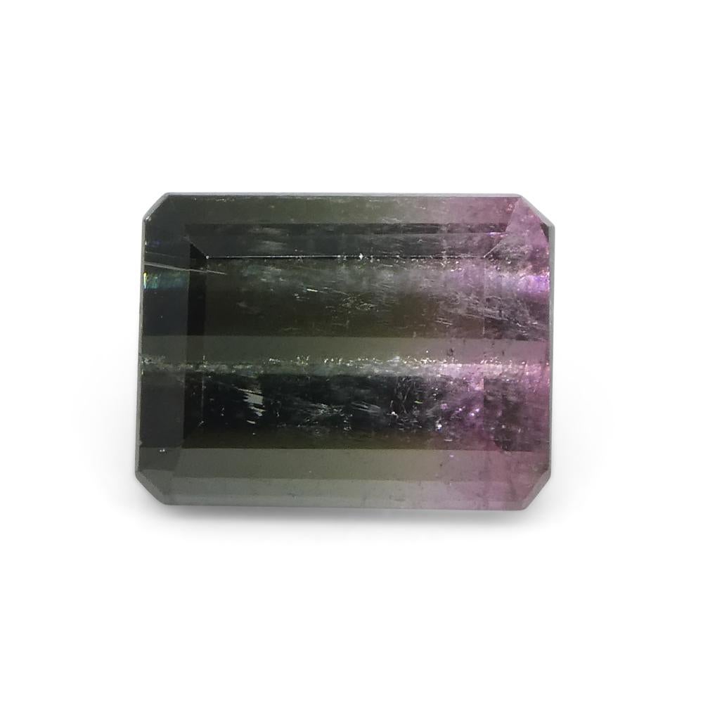 Tourmaline bicolore rose et verte taille émeraude de 1.3 carats du Brésil en vente 2