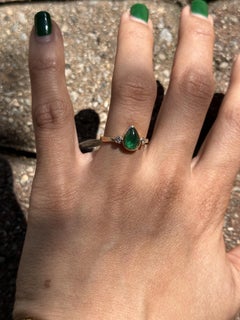 1.3ct Emerald Ring with Natural Diamond Accents: Solid 14K Gold, Pear 9x6mm