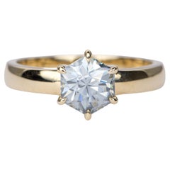 1.3ct Grey Moissanite Hexagon Custom Cut 14K Yellow Gold Engagement Ring AD2368