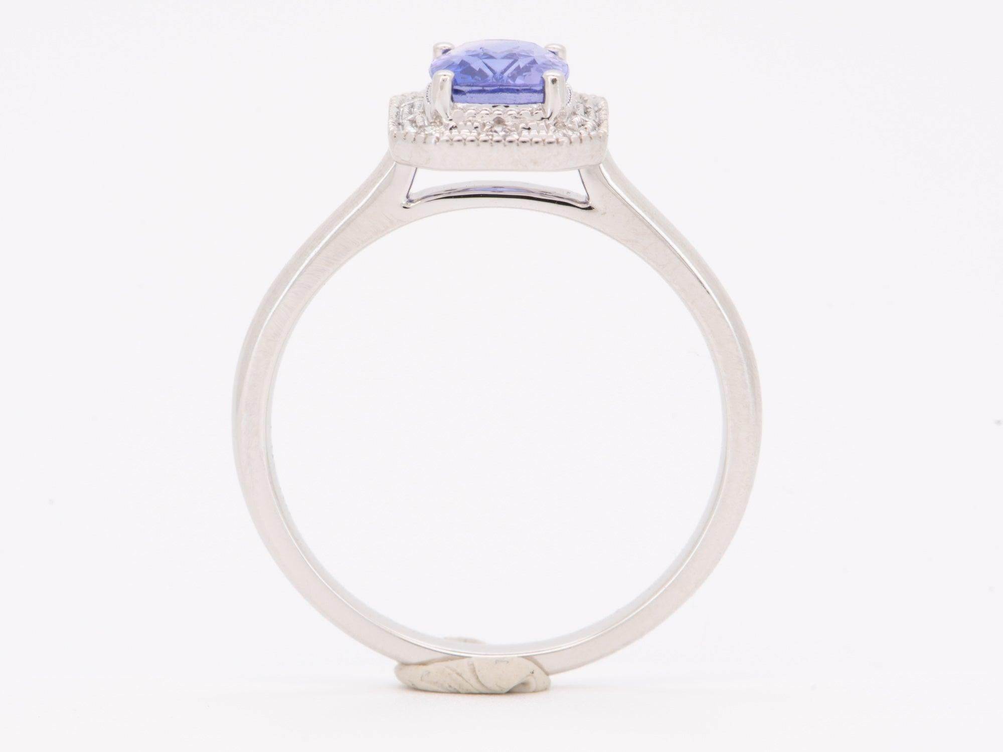 Uncut 1.3ct Lavender Sapphire with Diamond Halo Engagement Ring 14K White Gold R6753 For Sale