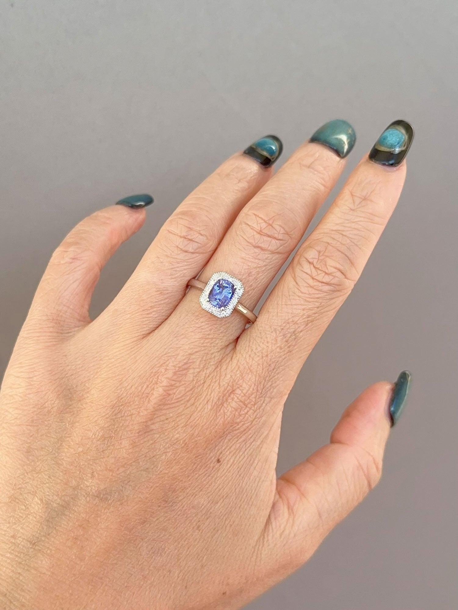 1.3ct Lavender Sapphire with Diamond Halo Engagement Ring 14K White Gold R6753 For Sale 1