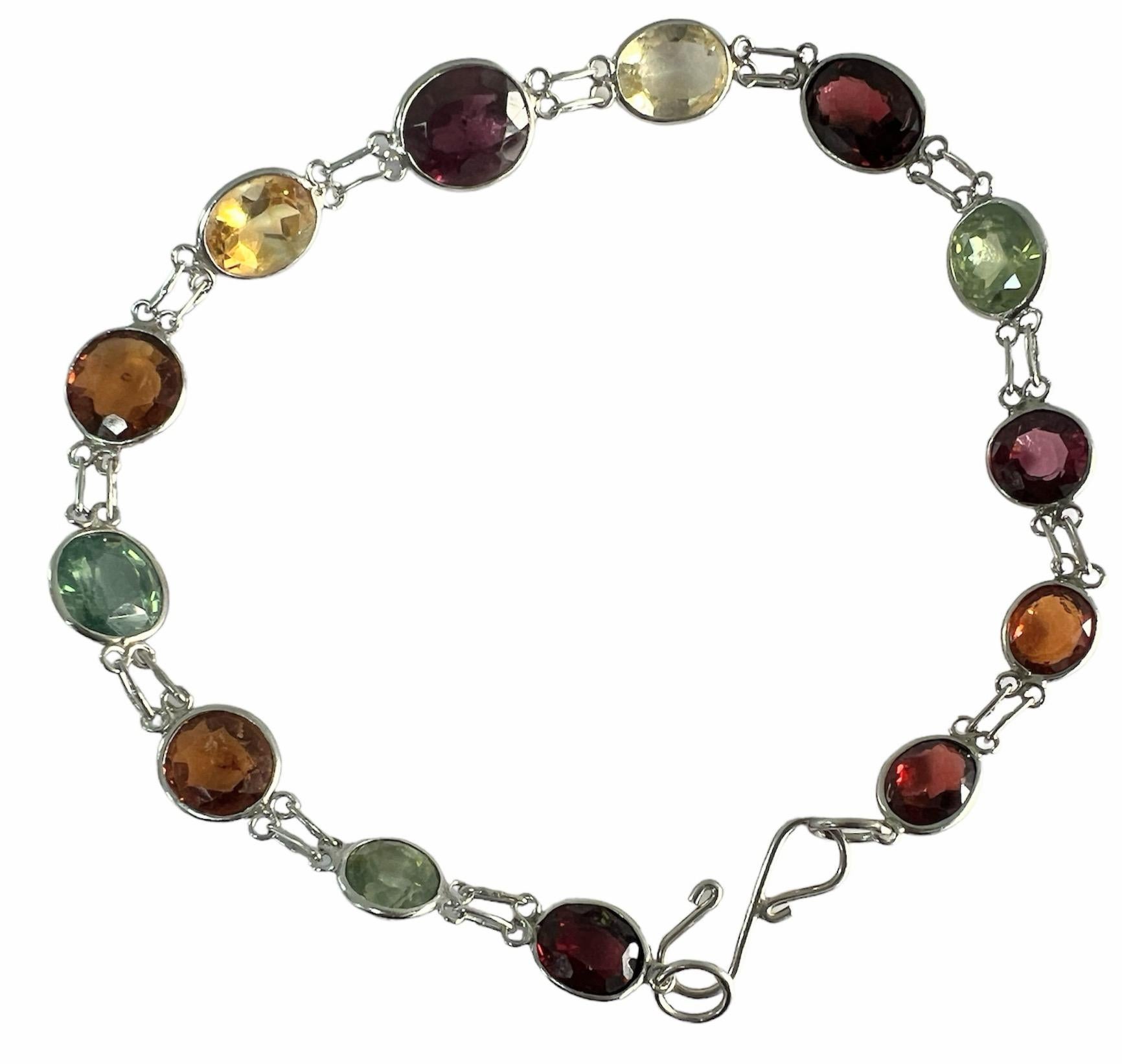 13ct Natural Garnet Tourmaline Mixed Gemstone Link Bracelet In New Condition For Sale In Sheridan, WY
