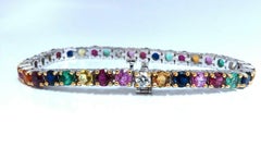13ct Natural Ruby Emerald Sapphires Diamond Tennis Bracelet 10kt Gem Line*