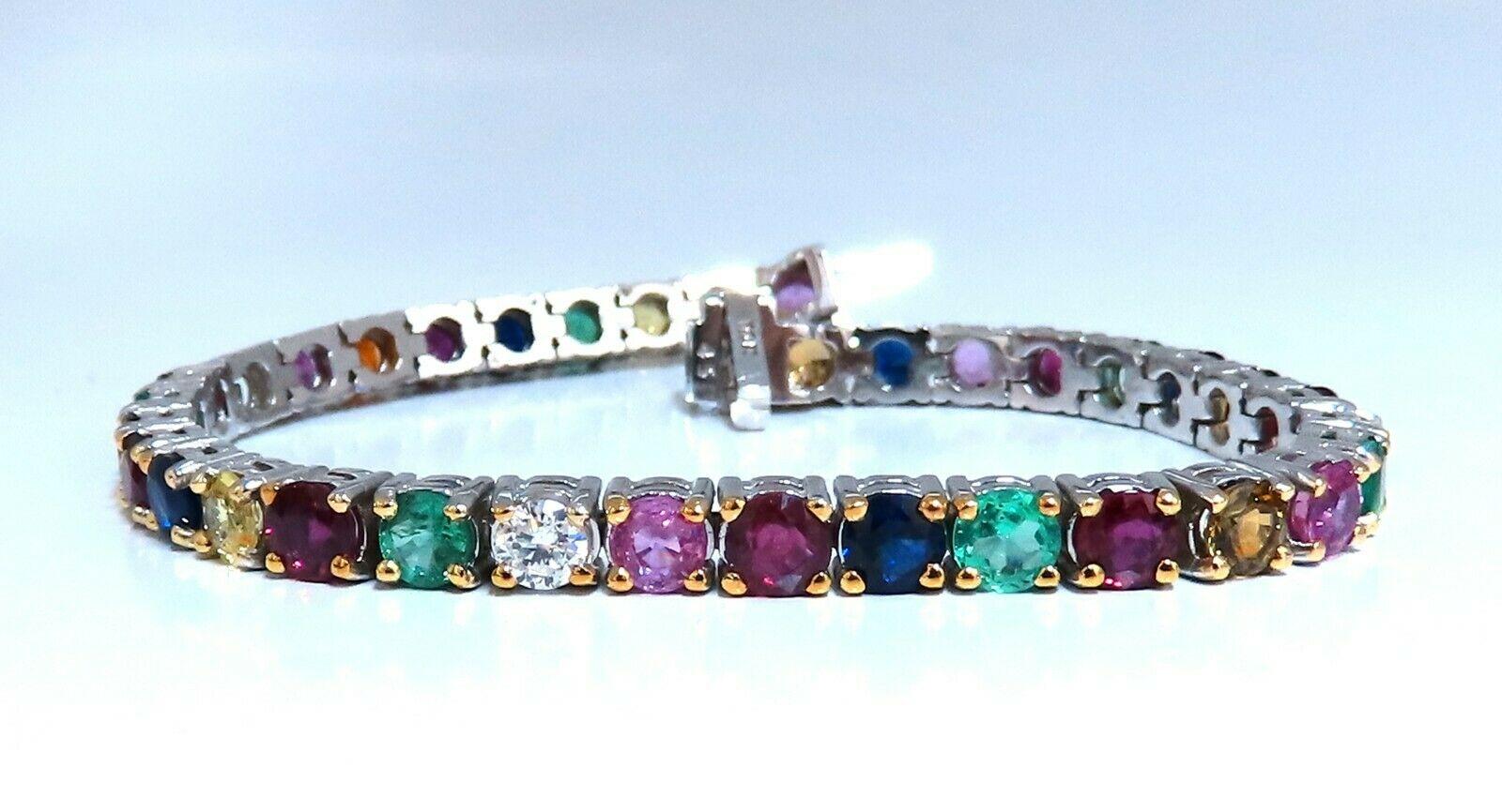 Taille ronde Bracelet tennis en rubis naturel 13 carats, émeraudes, saphirs et diamants, ligne de pierres précieuses de 10 carats en vente