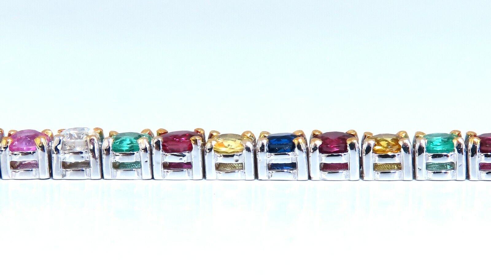 Round Cut 13ct Natural Ruby Emerald Sapphires Diamond Tennis Bracelet 10kt Gem Line For Sale