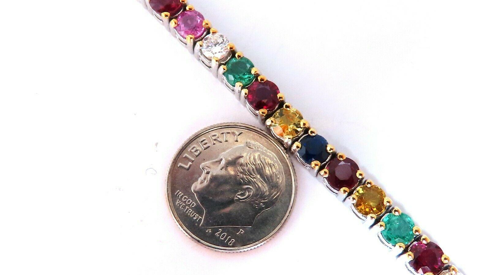 13ct Natural Ruby Emerald Sapphires Diamond Tennis Bracelet 10kt Gem Line In New Condition For Sale In New York, NY