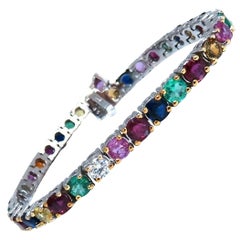 13ct Natural Ruby Emerald Sapphires Diamond Tennis Bracelet 10kt Gem Line*