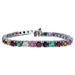 Bracelet tennis en rubis naturel 13 carats, émeraudes, saphirs et diamants, ligne de pierres précieuses de 10 carats