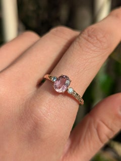1.3ct Peach Pink Sapphire & Diamond 9ct Rose Gold Ring Snakeskin Texture Q 8.25