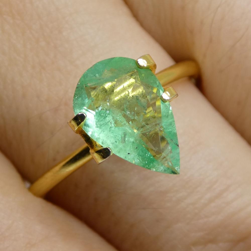 Description:

Gem Type: Emerald
Number of Stones: 1
Weight: 1.3 cts
Measurements: 10.90 x 7.08 x 3.41 mm
Shape: Pear
Cutting Style Crown: Brilliant Cut
Cutting Style Pavilion: Modified Brilliant Cut
Transparency: Transparent
Clarity: Slightly