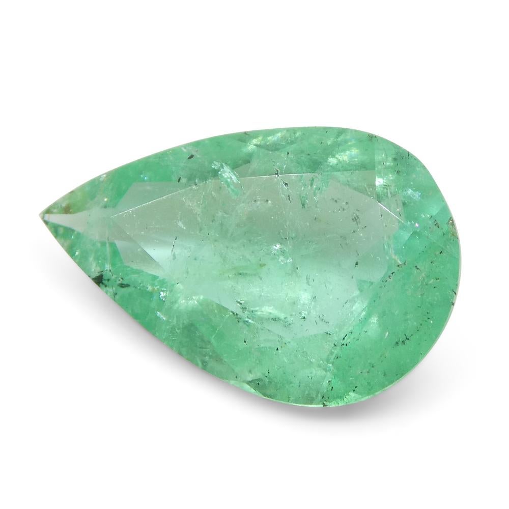 Brilliant Cut 1.3ct Pear Green Emerald from Colombia For Sale