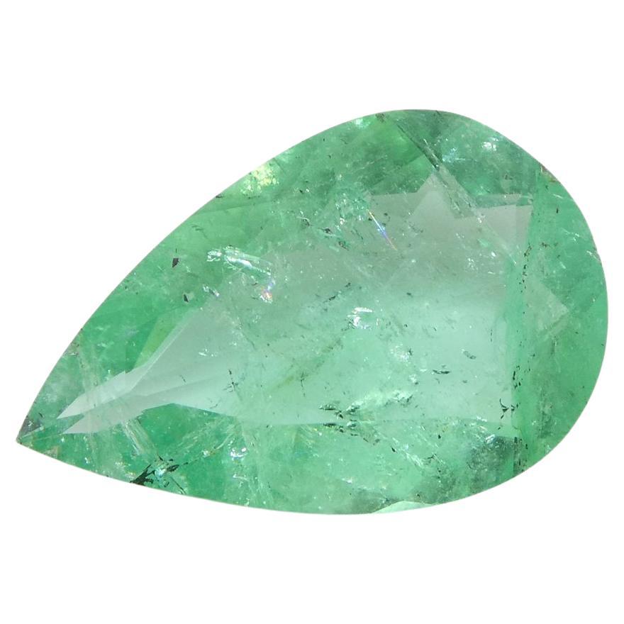 1.3ct Pear Green Emerald from Colombia For Sale