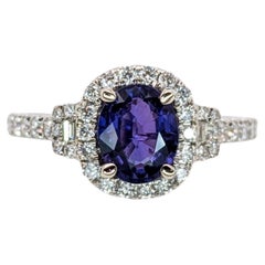 1.3ct Purple Sapphire Ring w Natural Diamond Accents in 14K Gold  CU 7x5mm