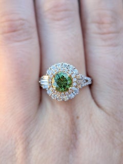 1.3cts Demantoid Ring with Natural Diamond Halo: 14k Dual White Yellow Gold, 6mm