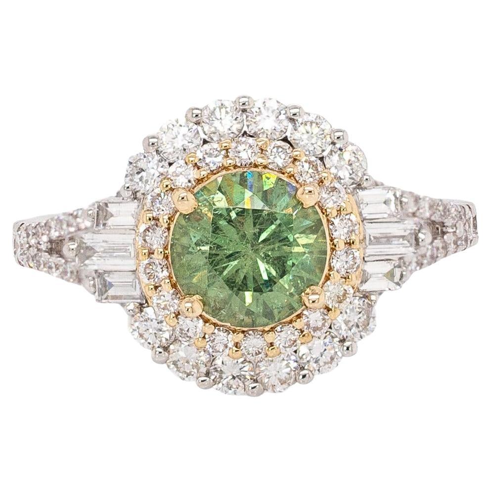 Anello con demantoide da 1,3 carati e diamante naturale: oro giallo bianco doppio 14k, 6mm