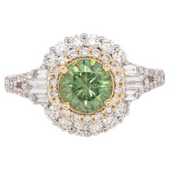 Bague démantoïde 1,3cts avec halo en diamant Nature : 14k or jaune blanc double, 6mm