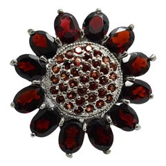 13Cts Natural Untreated Garnet Sun Flower Sterling Silver Rhodium Plated Ring