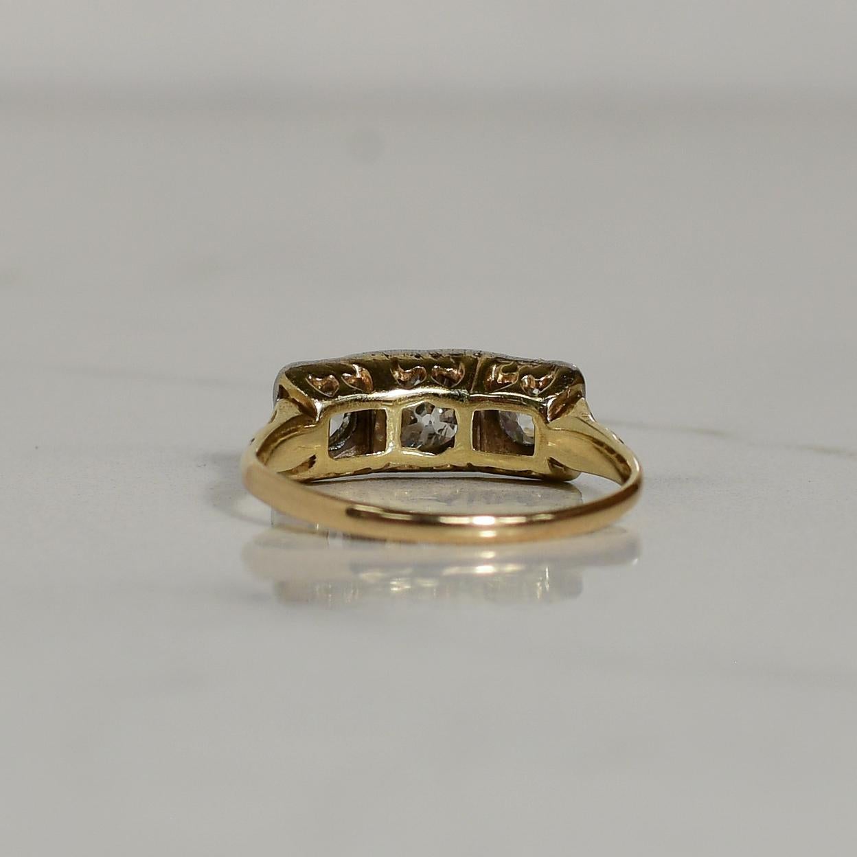 Women's 1.3cttw Art Deco 3 Stone Old European Cut Diamond Ring in 14K Gold & Platinum