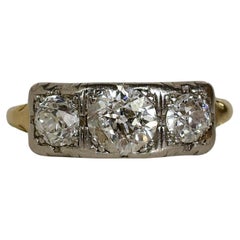 Vintage 1.3cttw Art Deco 3 Stone Old European Cut Diamond Ring in 14K Gold & Platinum
