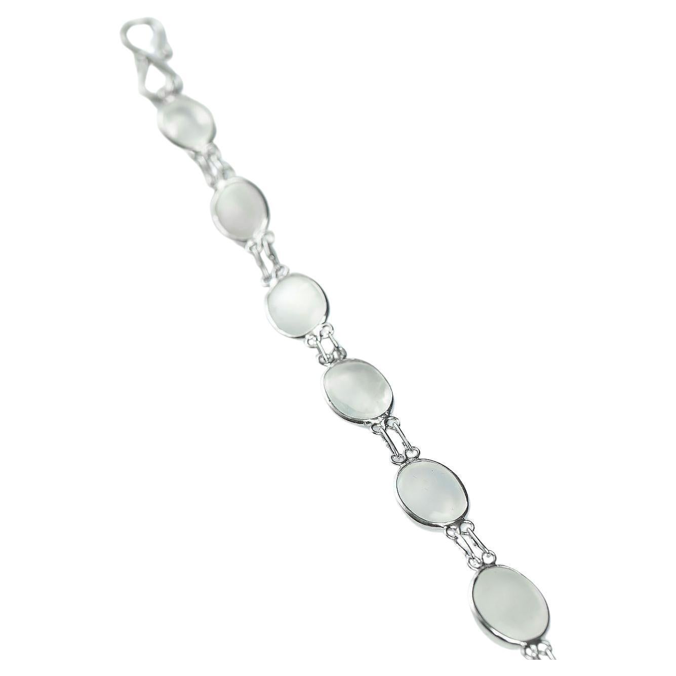 Pulsera de eslabones de tenis con cabujón de piedra lunar natural de 13 quilates en Nuevo estado para la venta en Lanham, MD