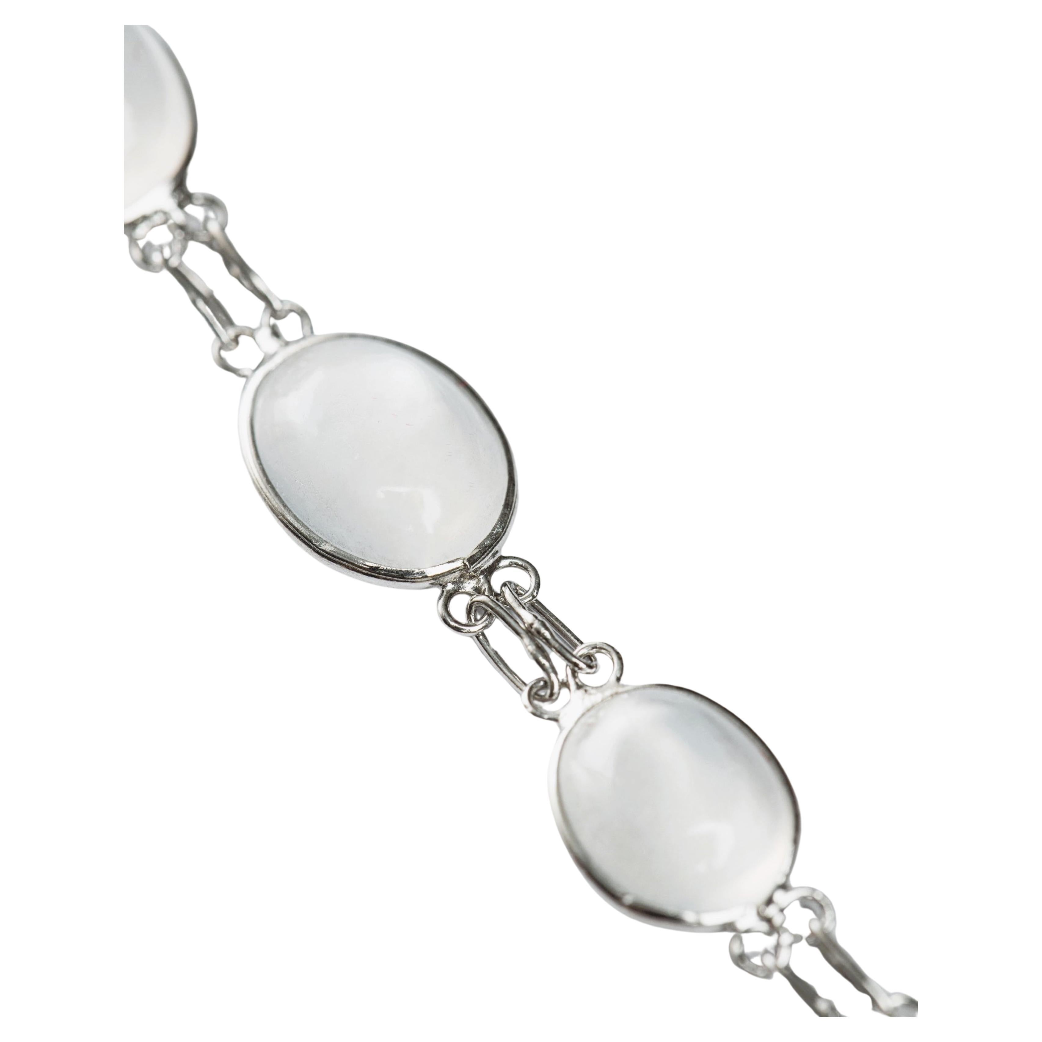 De las mujeres Pulsera de eslabones de tenis con cabujón de piedra lunar natural de 13 quilates en venta