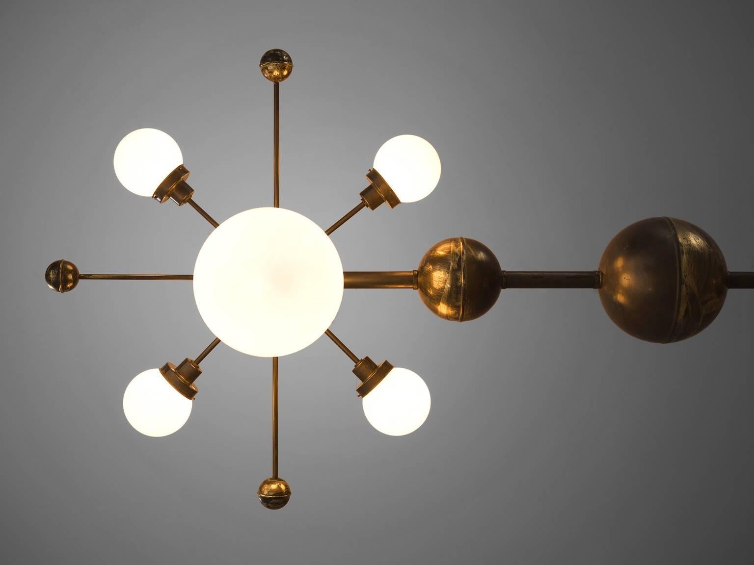 Mid-20th Century Large Sputnik Chandelier in Glass and Patinated Brass, ca. 1960