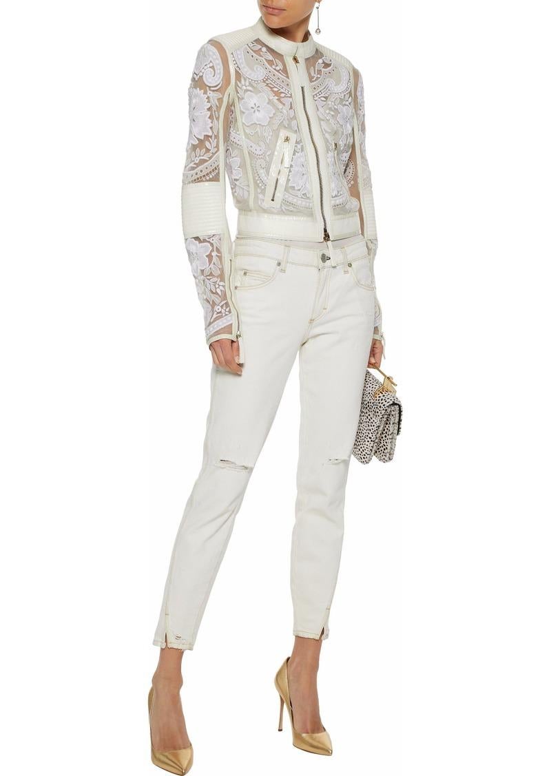 13K Roberto Cavalli Leather-trimmed Embroidered Tulle Biker Jacket in White

IT Size 42

New, with tags