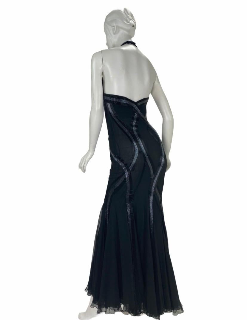 $13K Vintage Versace Embellished Black Silk Mermaid Gown In Excellent Condition For Sale In Montgomery, TX
