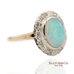 13K White and Yellow Gold Vintage Natural Diamond and Natural Opal Ring