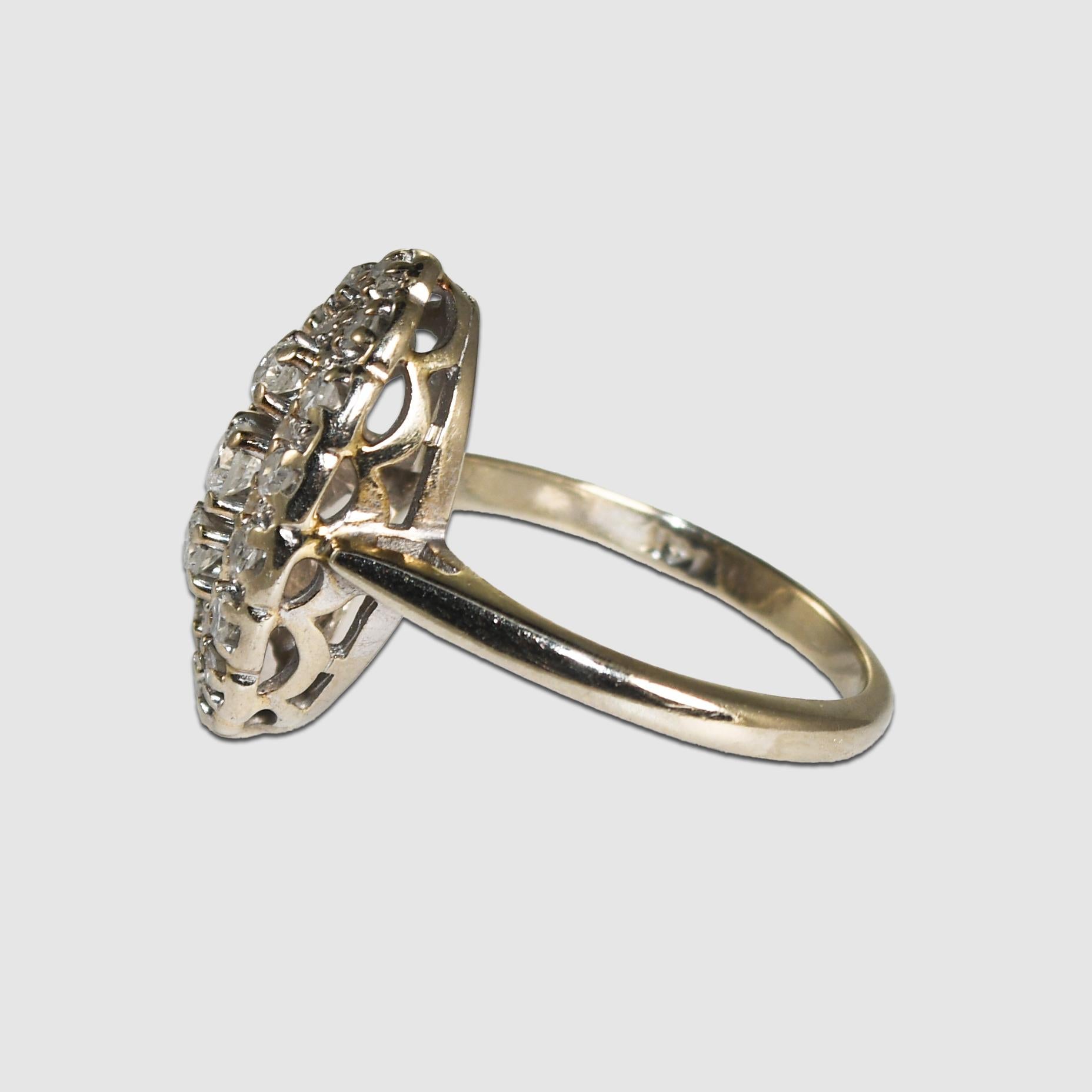 da uomo o donna Anello a grappolo con diamanti vintage in oro bianco 13K 0,50ct in vendita