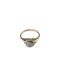 13K Yellow and White Gold Filigree Diamond Engagement Ring Size 5 #24930