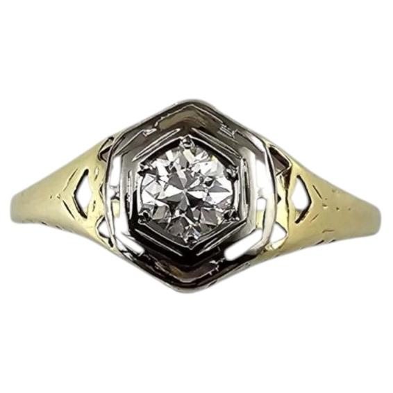 13K Yellow and White Gold Filigree Diamond Engagement Ring Size 5 #24930 For Sale