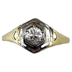13K Yellow and White Gold Filigree Diamond Engagement Ring Size 5 #24930