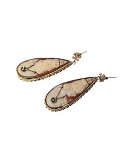 13K Yellow Gold and Diamond Cameo Drop Earrings #24353