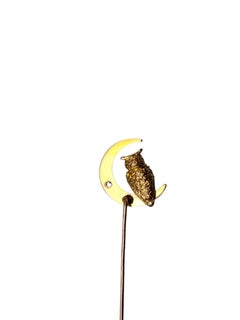 13K Yellow Gold Diamond Owl Stick Pin #25692