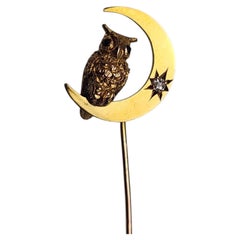 13K Yellow Gold Diamond Owl Stick Pin #25692