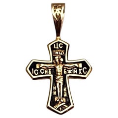 13K Yellow Gold Eastern Orthodox Cross Pendant #25263
