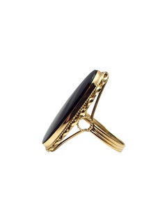 Anello in oro giallo 13K con onice nero allungato, misura 7 #24308