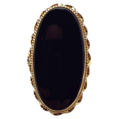 Anello in oro giallo 13K con onice nero allungato, misura 7 #24308
