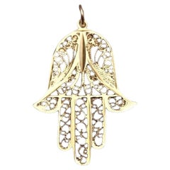 13K Yellow Gold Hamsah Hand of God Pendant #25417