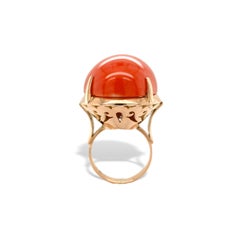13K Yellow Gold HUGE 45 carat genuine Coral Ring Size 5.75