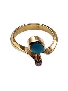 13K Yellow Gold Turquoise and Diamond Ring Size 6 #25676