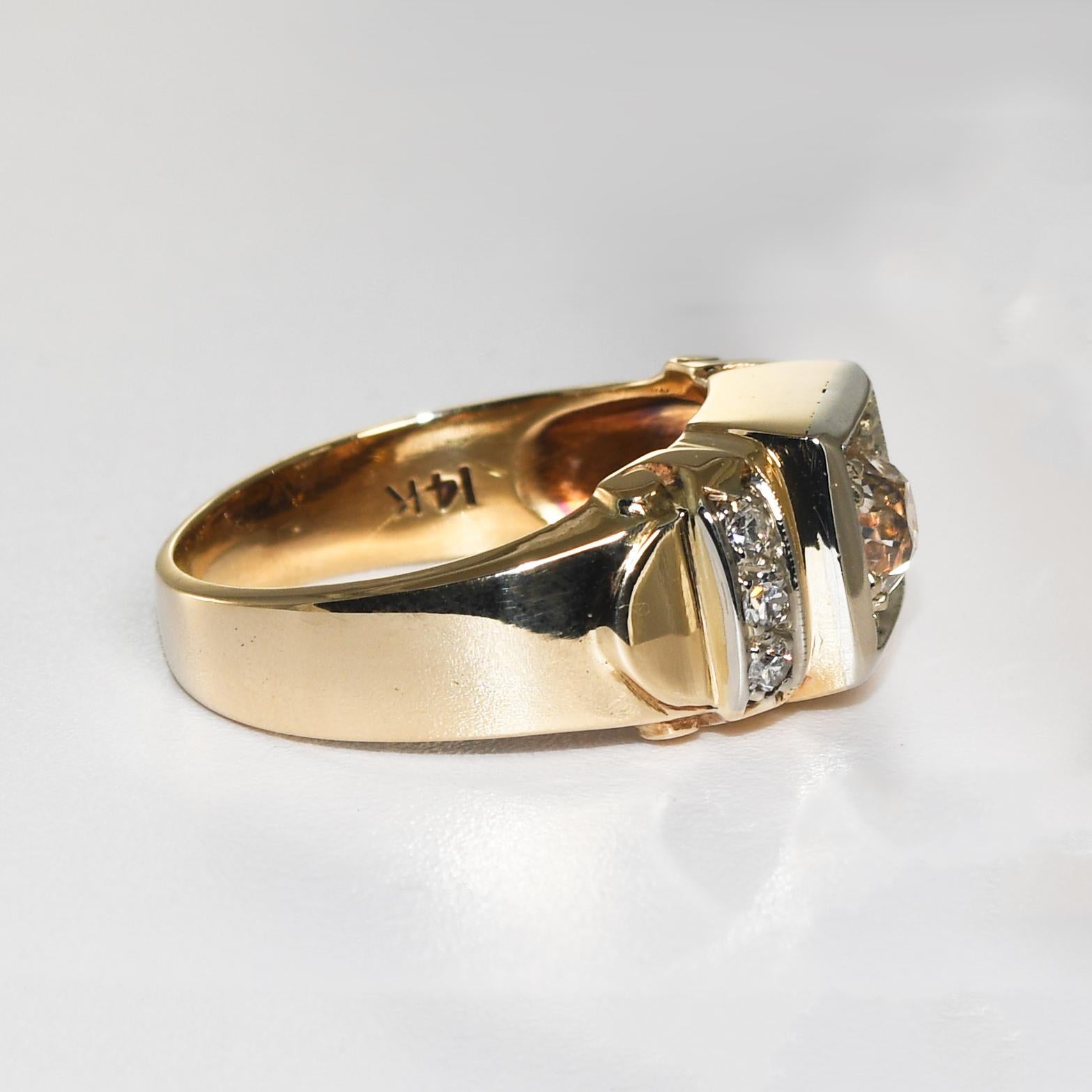 Taille vieille Europe Bague vintage en or jaune 13 carats avec diamants 0,70 carat en vente