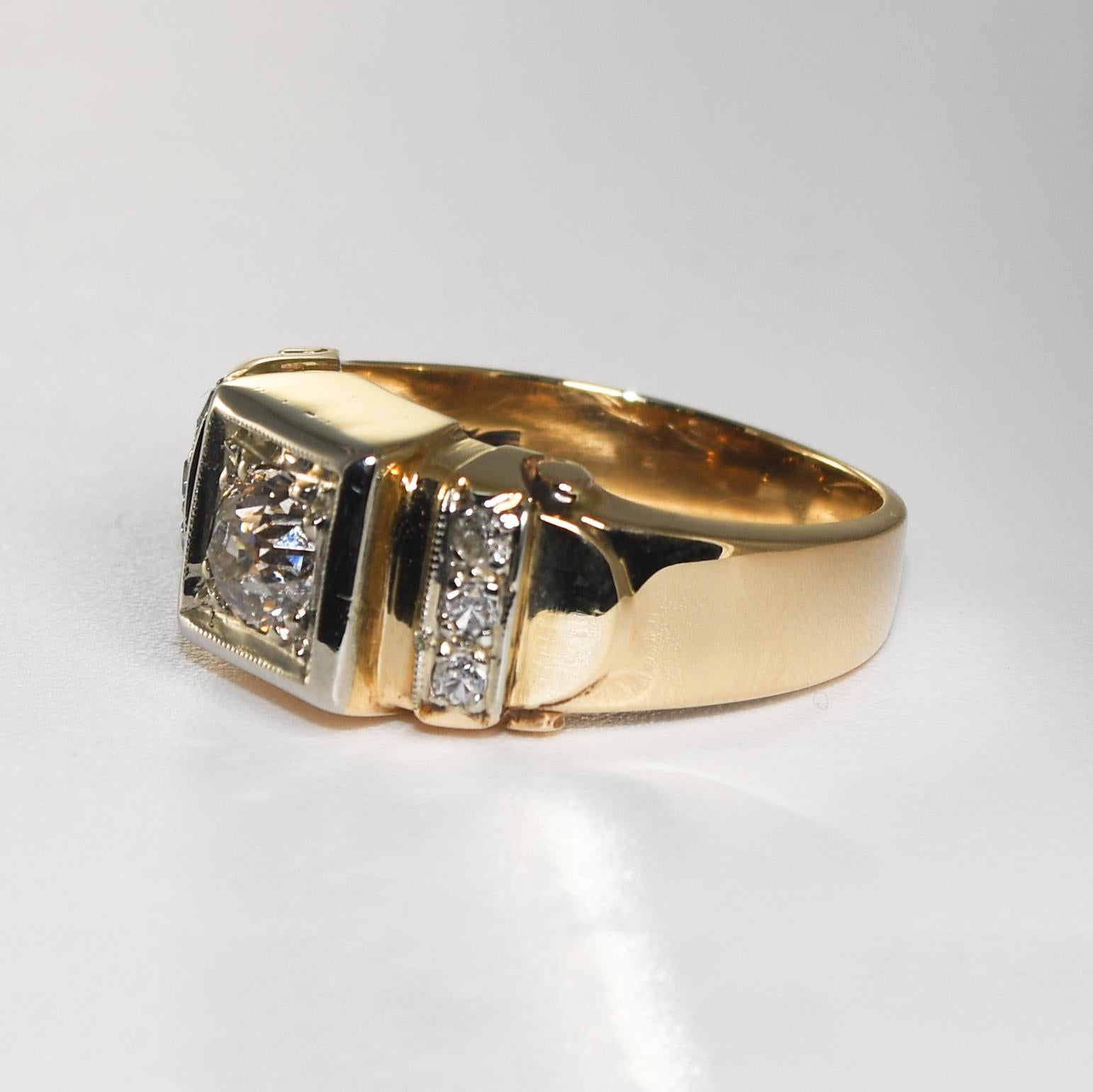 Bague vintage en or jaune 13 carats avec diamants 0,70 carat en vente 1