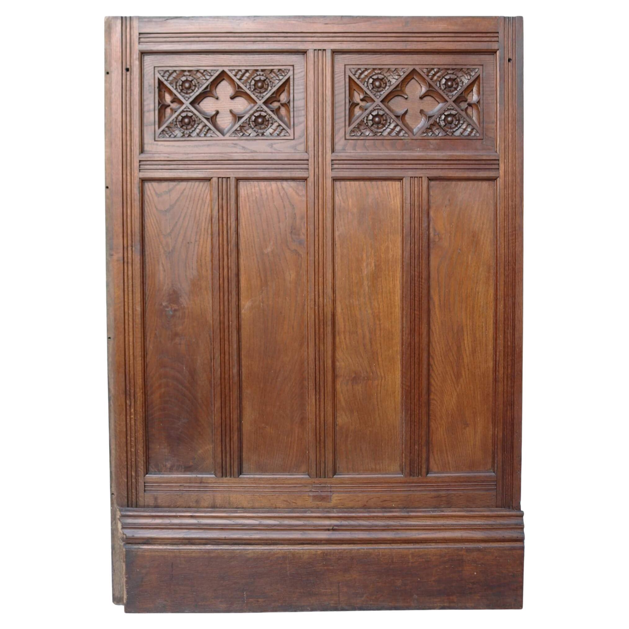 13m Run of Dado Height Carved Oak Wall Paneling For Sale