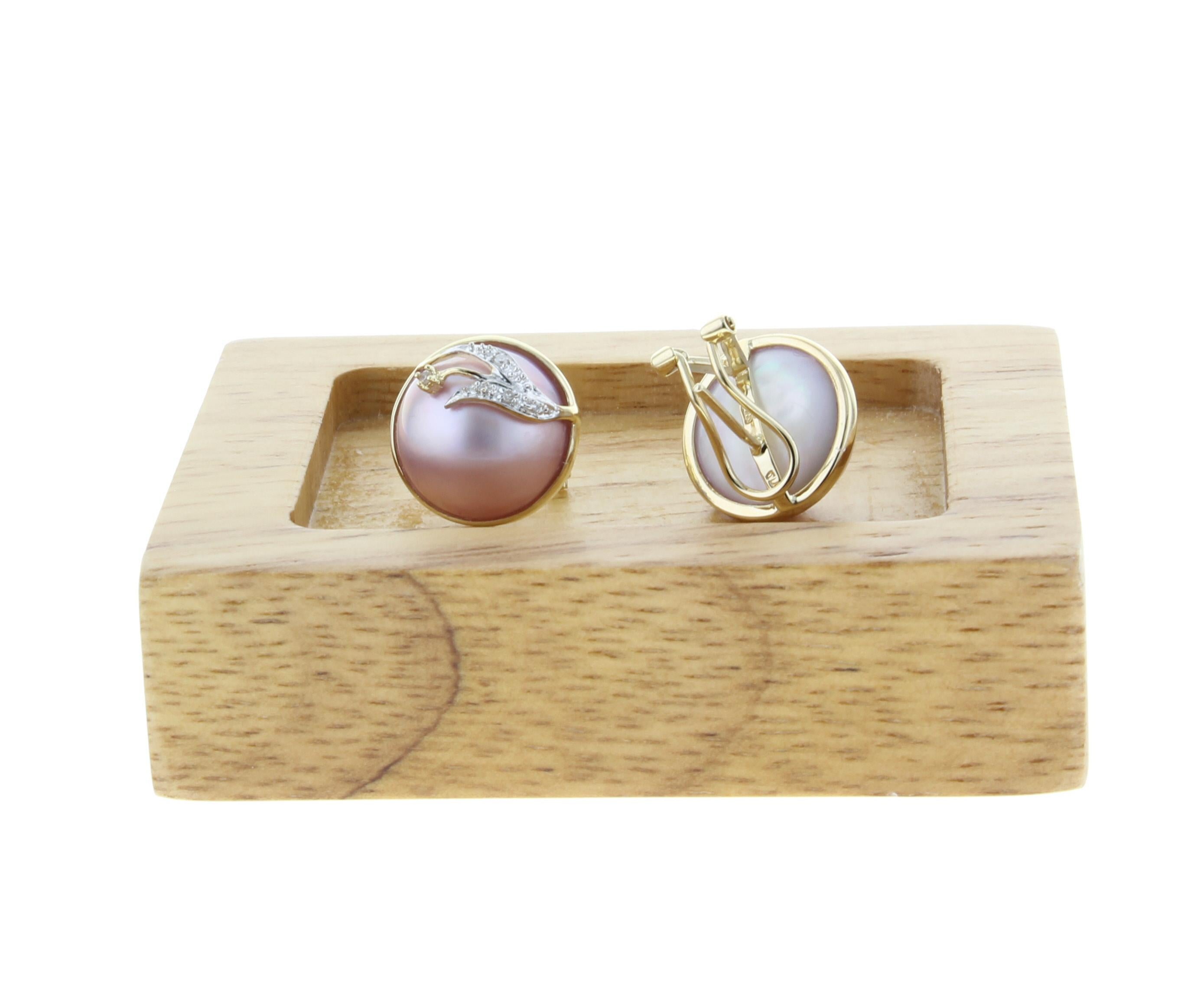 Round Cut 13MM - 14mm Pink Mother of  Pearl Earrings  For Sale