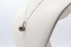 13mm Black Pearl Diamond Drop Pendant Necklace 14K White Gold